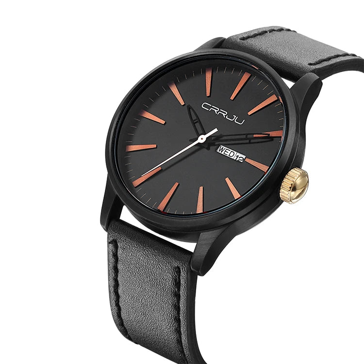 CRRJU 2108 Water Resistant Day and Date Display Men's Watch - Full Black