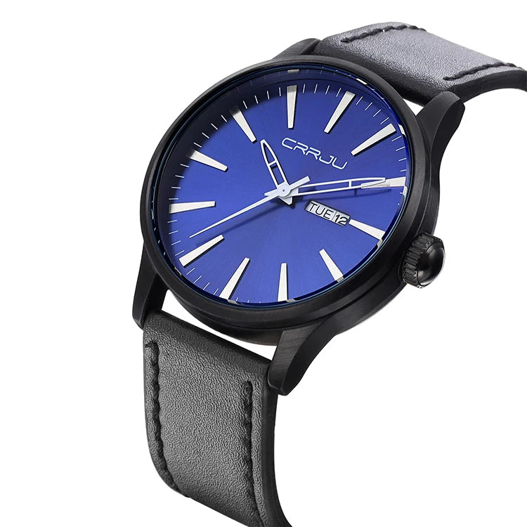 CRRJU 2108 Water Resistant Day and Date Display Men's Watch - Black Blue