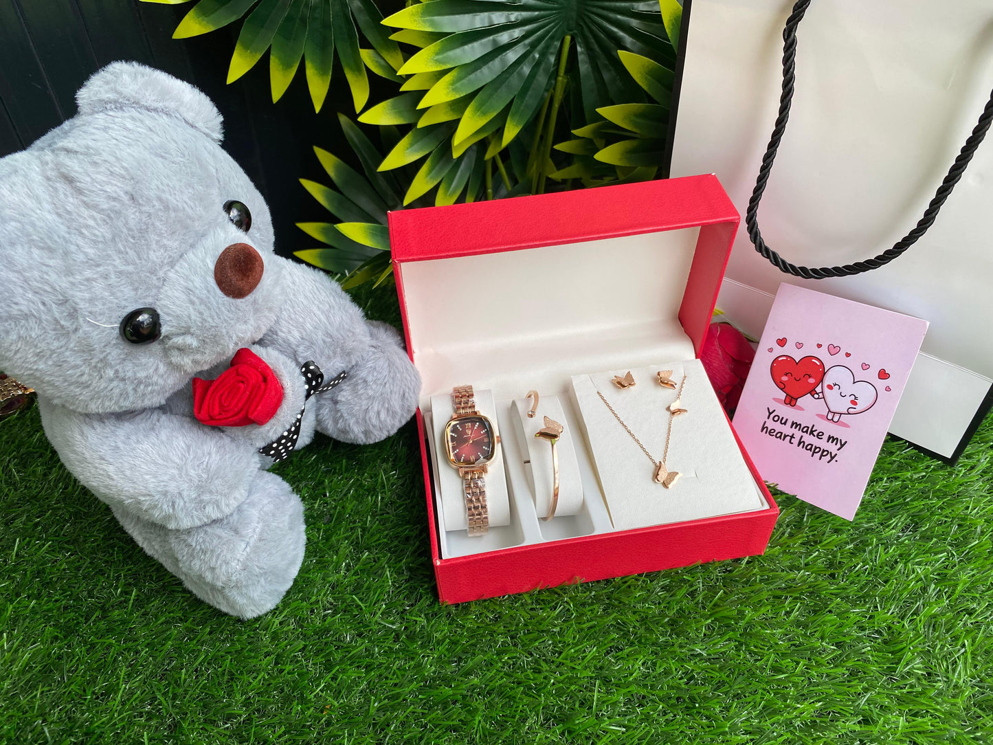 4 in 1 Valentines Ladies Gift Set with Doll - Gold Maroon