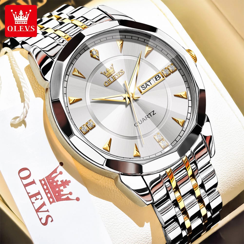 OLEVS Diamond GlassShaped Day and Date Luminous Men's Watch