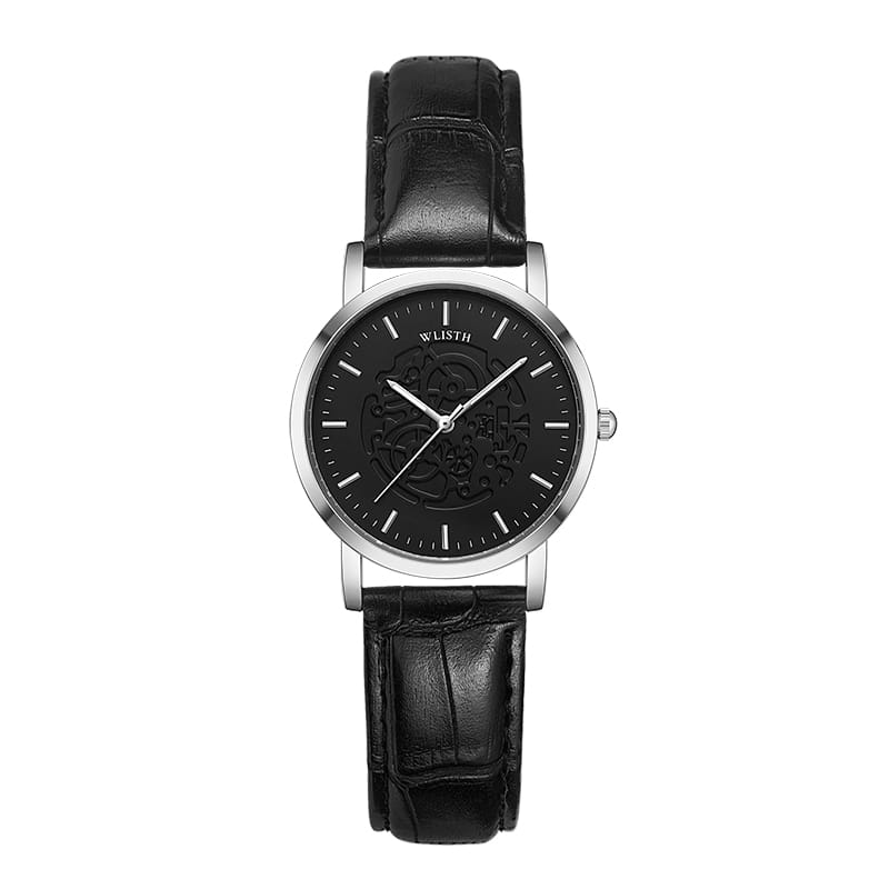 WLISTH Leather Strap Water Resistant Couple Watch - Black