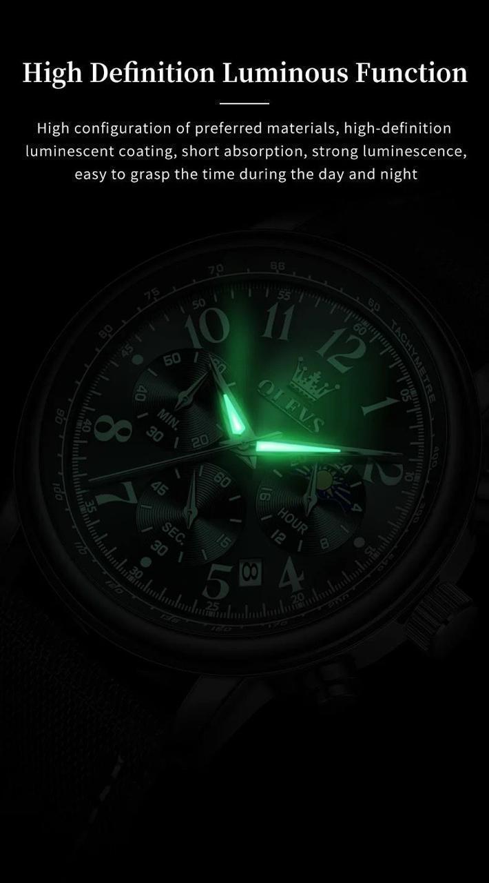 OLEVS Chronograph Canvas/Leather Strap Men's Watch