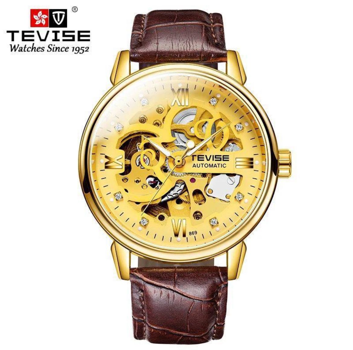 TEVISE Automatic Mechanical Men's Water Resistant Watch - Black