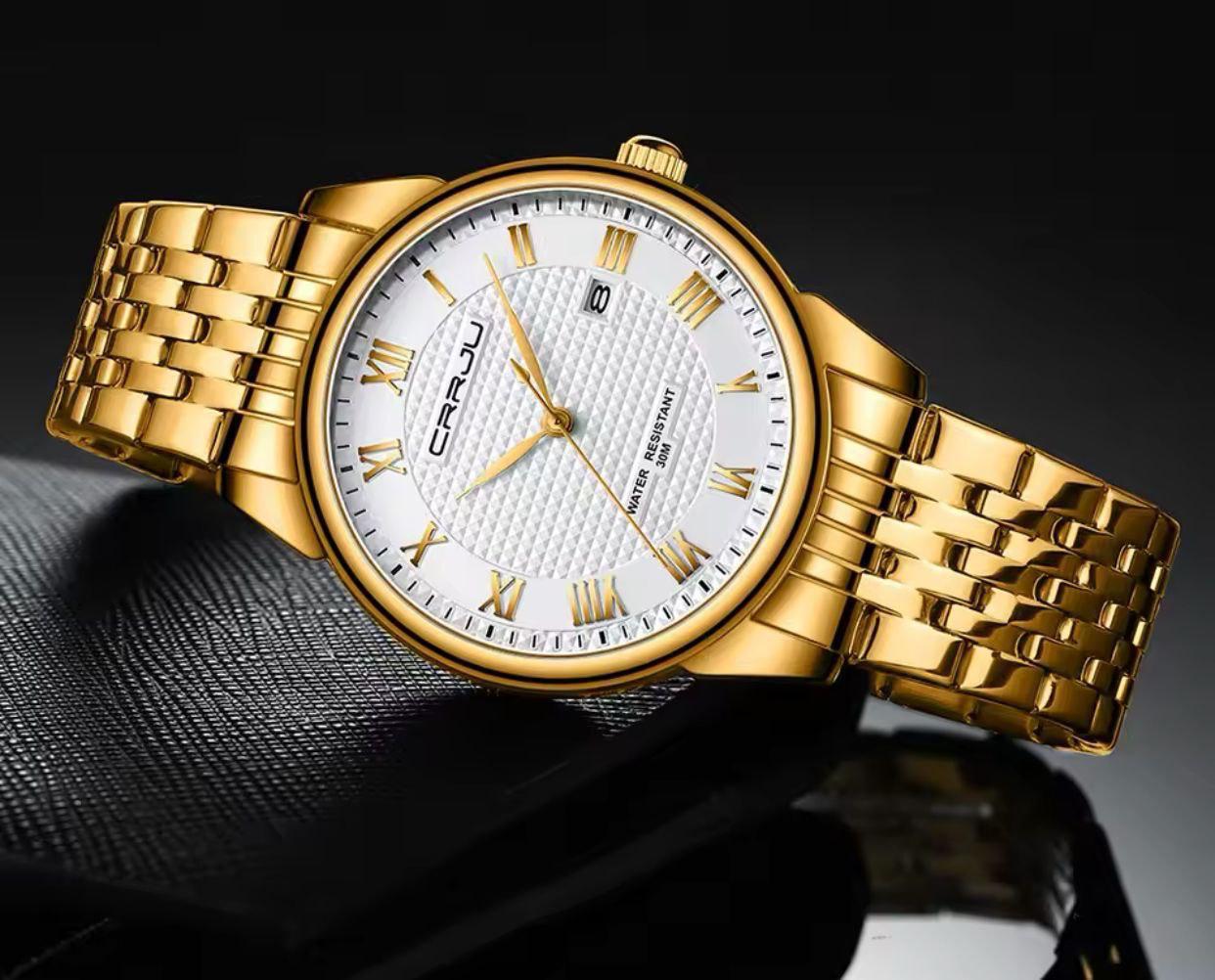 CRRJU 5010 Water Resistant Stainless Steel Men's Watch - Gold