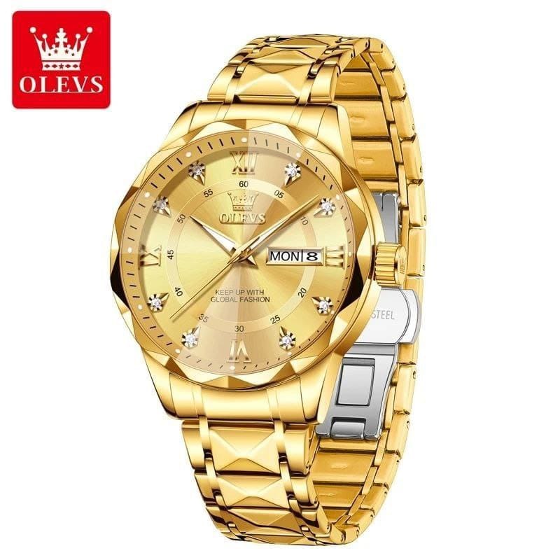 OLEVS 5609 Water Proof Stainless Steel Men's Watch - Gold