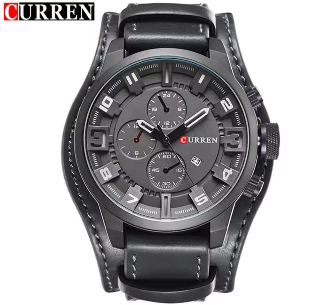 CURREN 8225 Genuine Leather Water Resistant Men's Watch - Grey