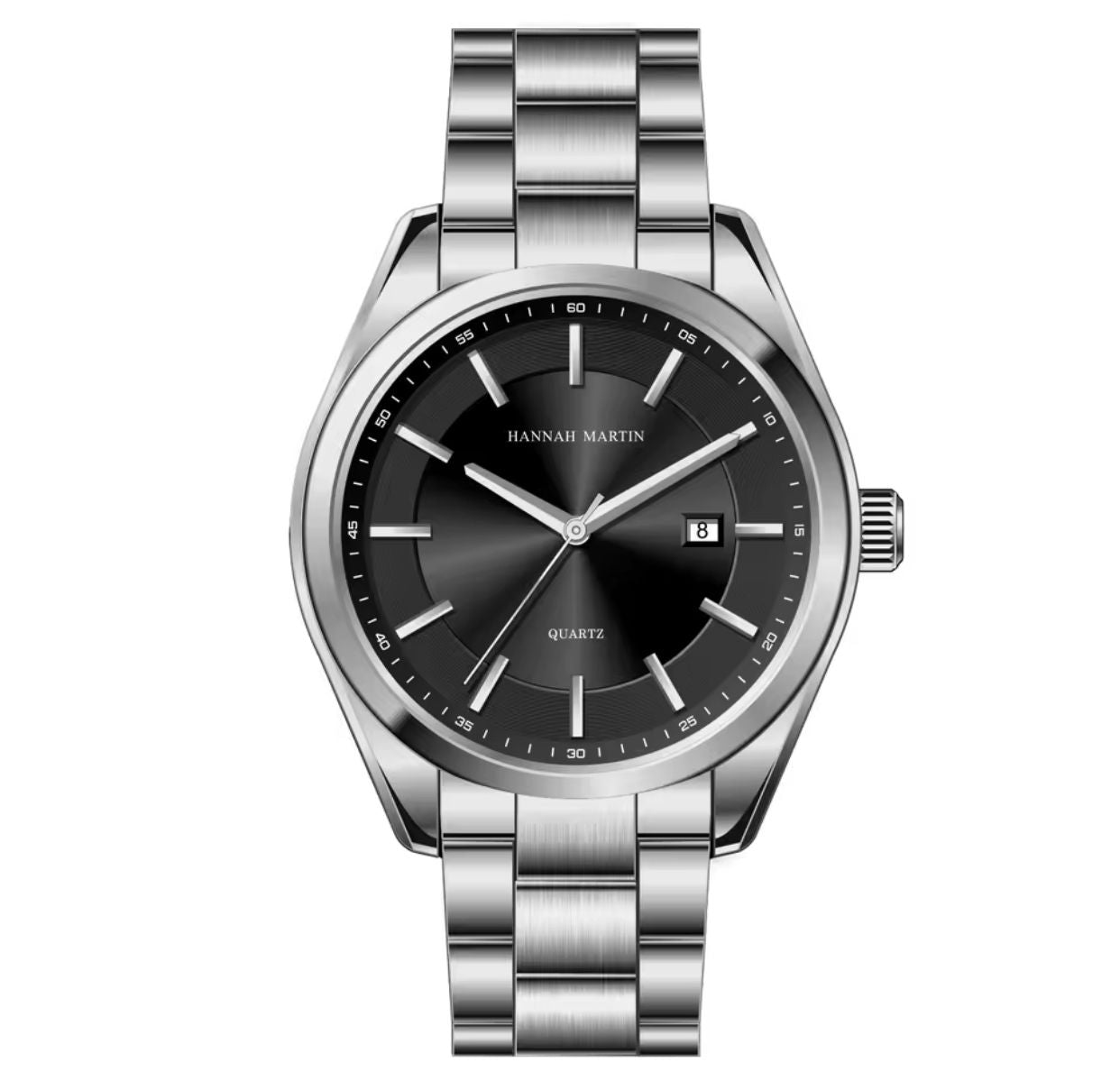 Hannah Martin 1381 Stainless Steel Water Resistant Men's Watch - Silver Black