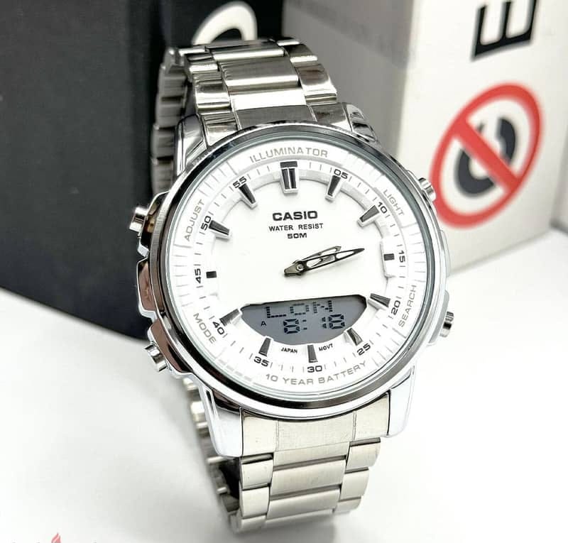 Casio Dual Time Stainless Steel Water Resistant Men's Watch - Silver Light Blue