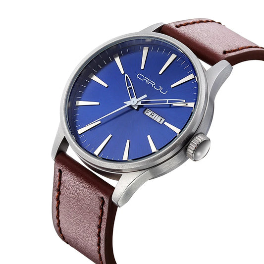 CRRJU 2108 Water Resistant Day and Date Display Men's Watch - Brown Blue