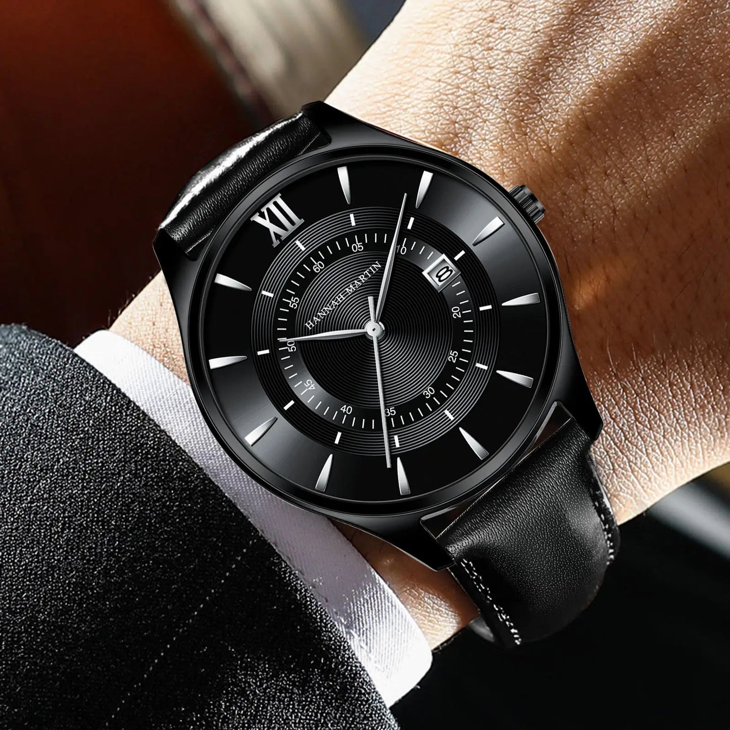 Hannah Martin Water Proof Genuine Leather Men's Watch