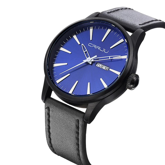 CRRJU 2108 Water Resistant Day and Date Display Men's Watch - Black Blue