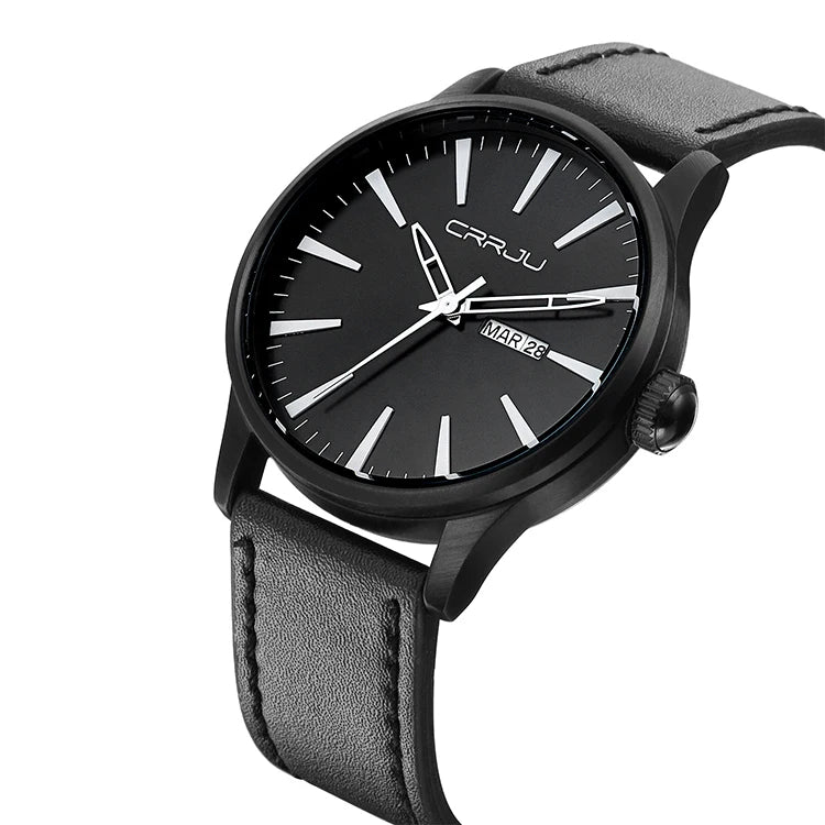 CRRJU 2108 Water Resistant Day and Date Display Men's Watch - Full Black
