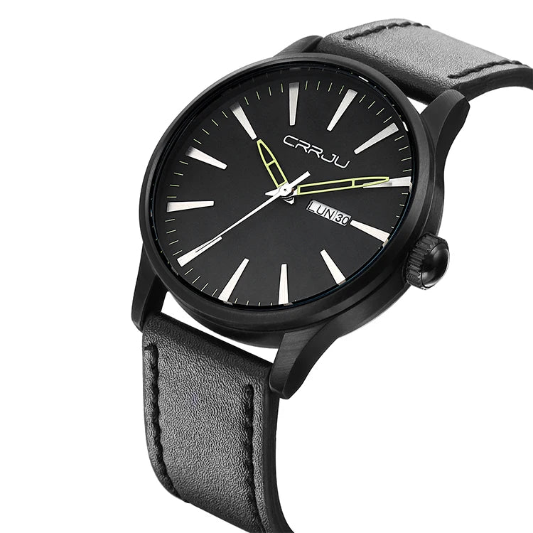 CRRJU 2108 Water Resistant Day and Date Display Men's Watch - Full Black