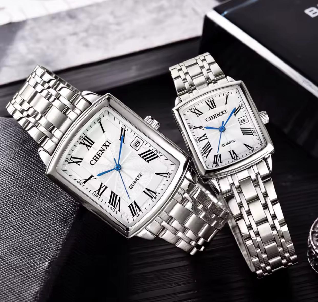 CHENXI 079A Stainless Steel Water Resistant Couple Watch - Silver White