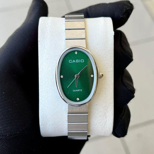 Casio Water Resistant Stainless Steel Ladies Watch - Silver Green