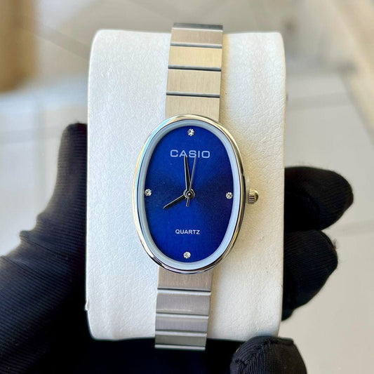 Casio Water Resistant Stainless Steel Ladies Watch - Silver Blue