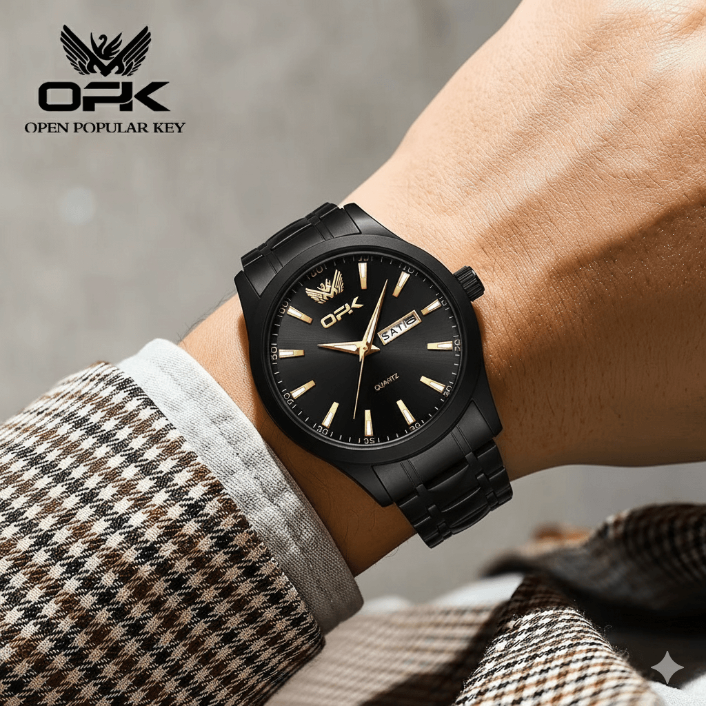 OPK Day and Date Waterproof Stainless Steel Men's Watch