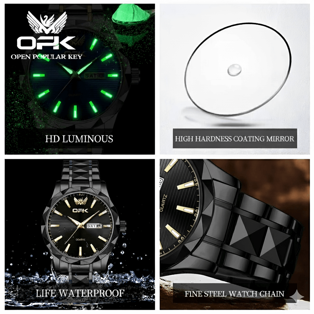 OPK Day and Date Waterproof Stainless Steel Men's Watch