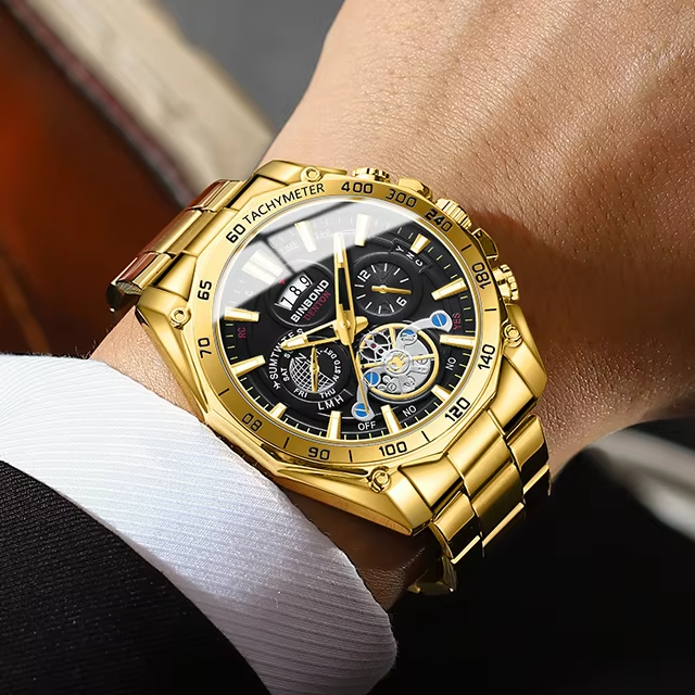 BINBOND Original Stainless Steel Luminous Waterproof Men's Watch