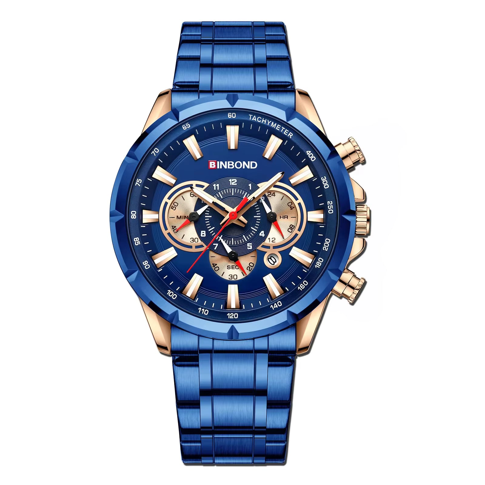 Binbond Chronograph Stainless Steel Waterproof Luminous Men's Watch
