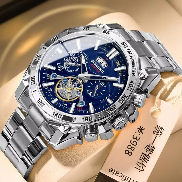 BINBOND Original Stainless Steel Luminous Waterproof Men's Watch