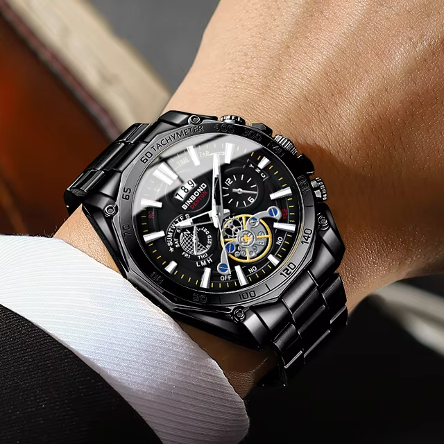 BINBOND Original Stainless Steel Luminous Waterproof Men's Watch