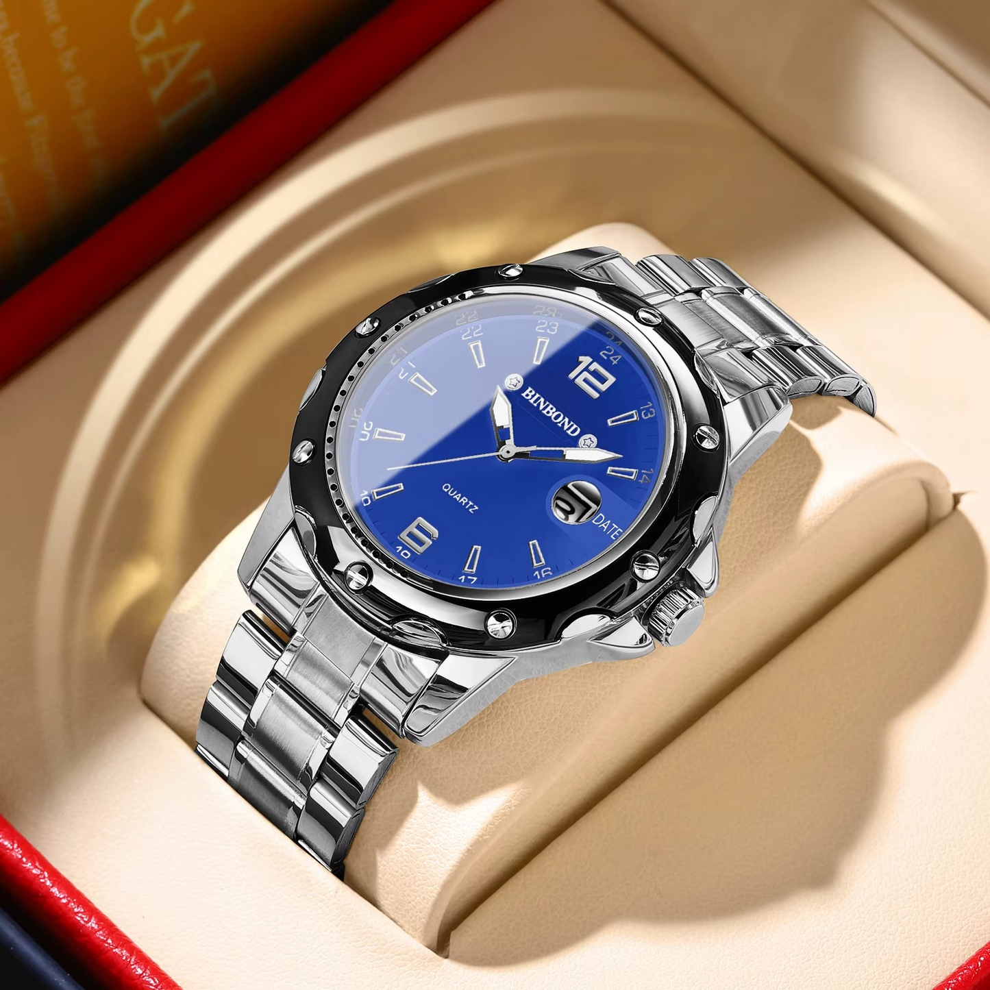 BINBOND B9696 Luminous Stainless Steel Business Men's Watch