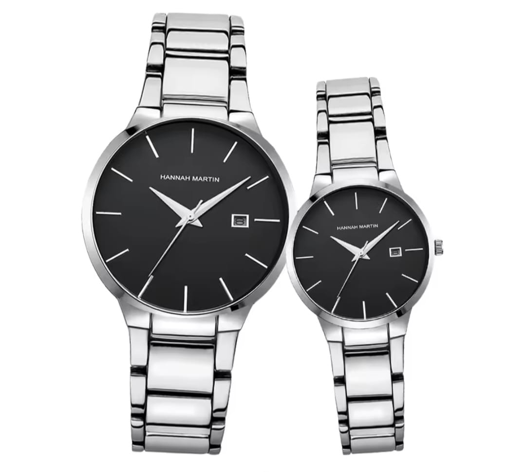 HANNAH MARTIN WaterProof Stainless Steel Couple Watch - Silver Black