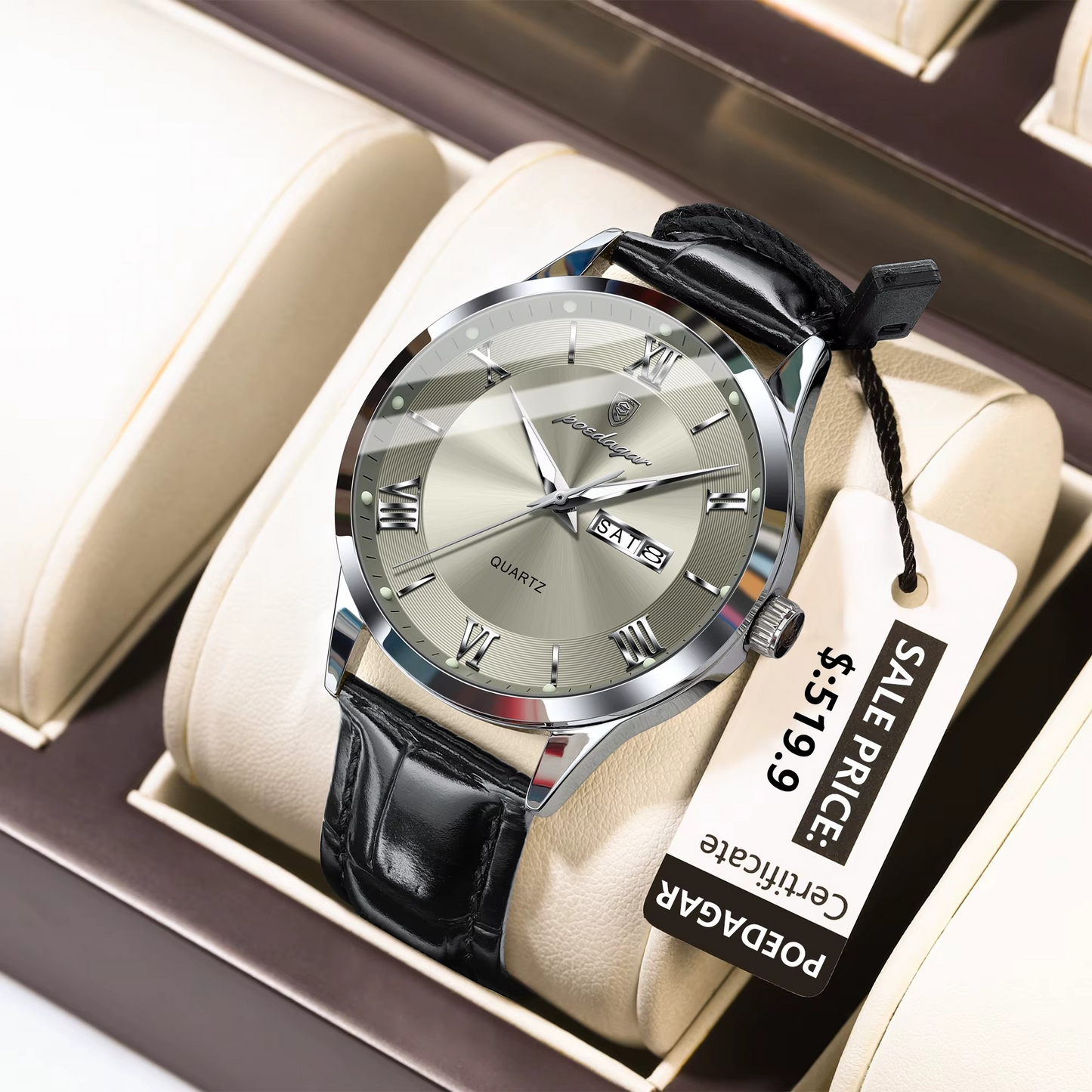 Poedagar Leather Strap Water Resistant Men's Watch