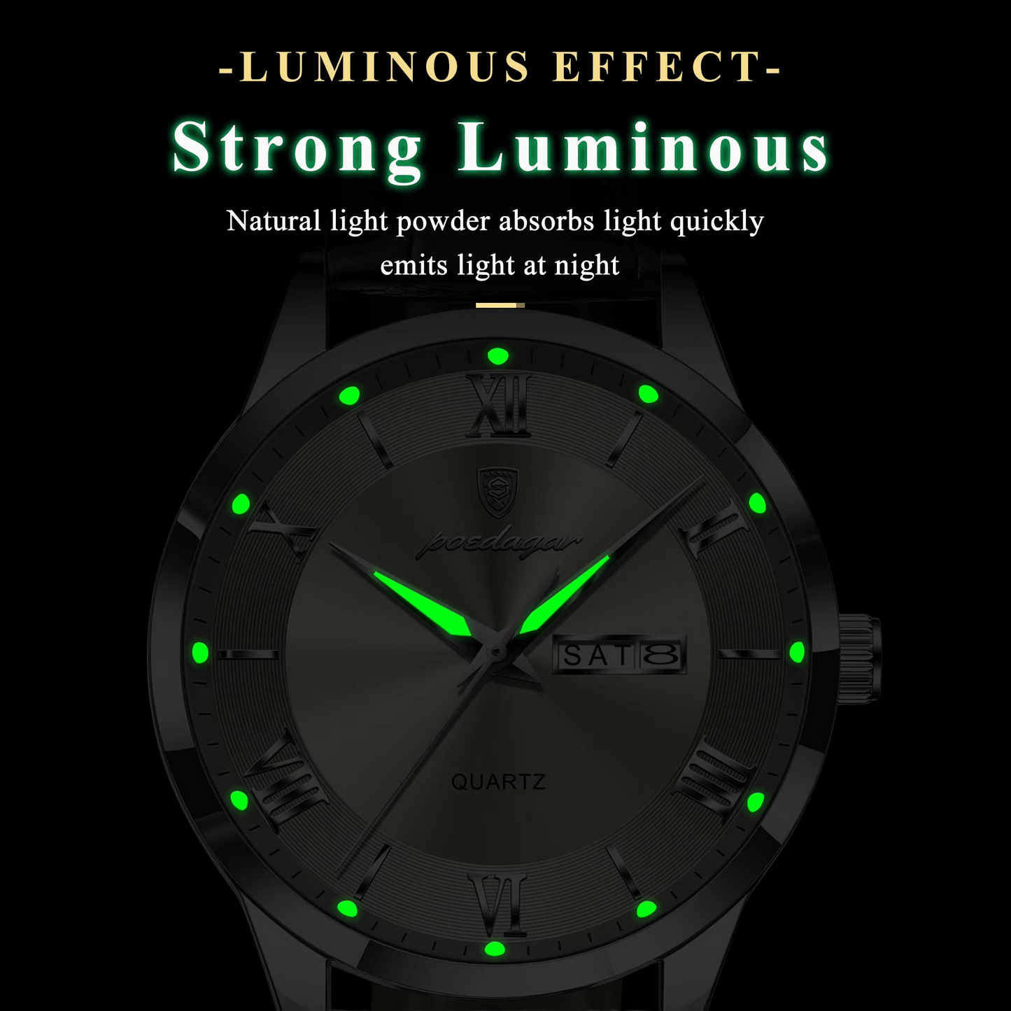 Poedagar Leather Strap Water Resistant Men's Watch