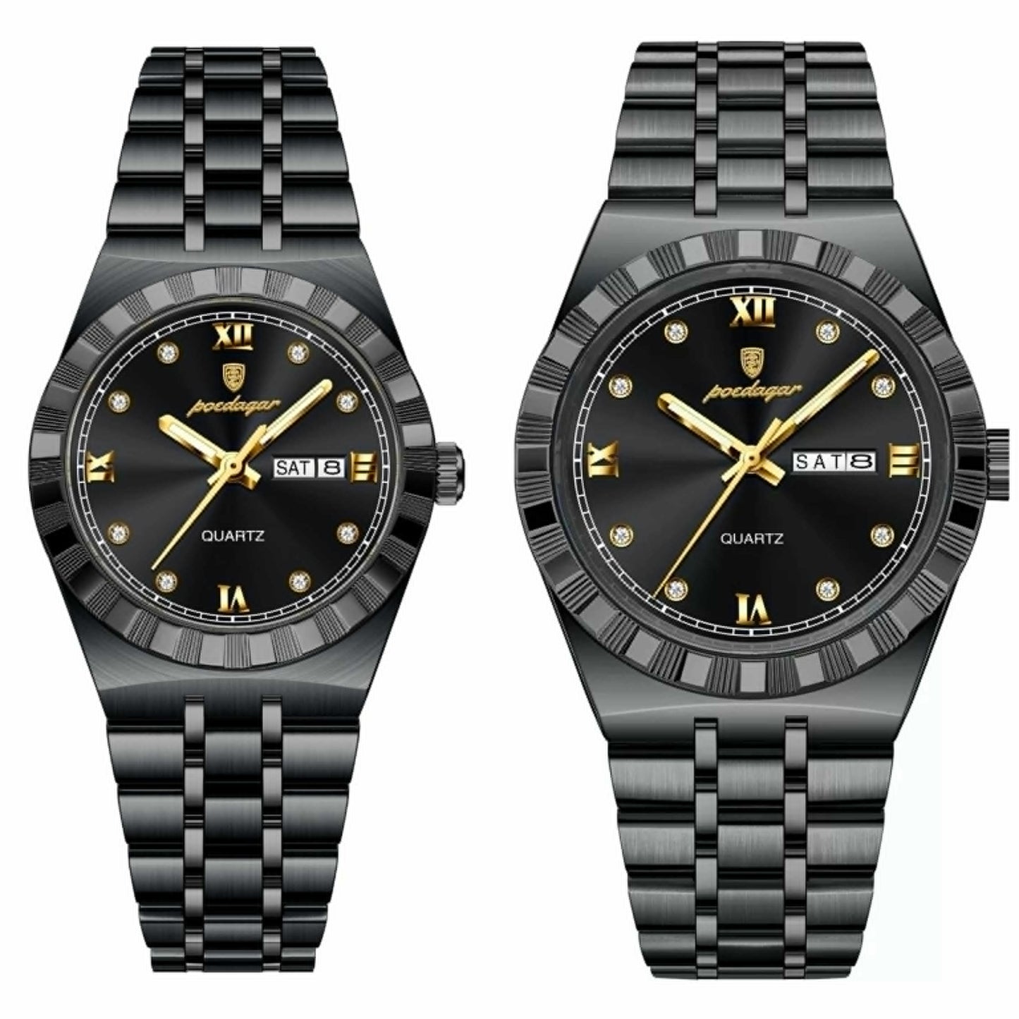 Poedagar 872 Water Resistant Stainless Steel Luminous Couple Watch - Black