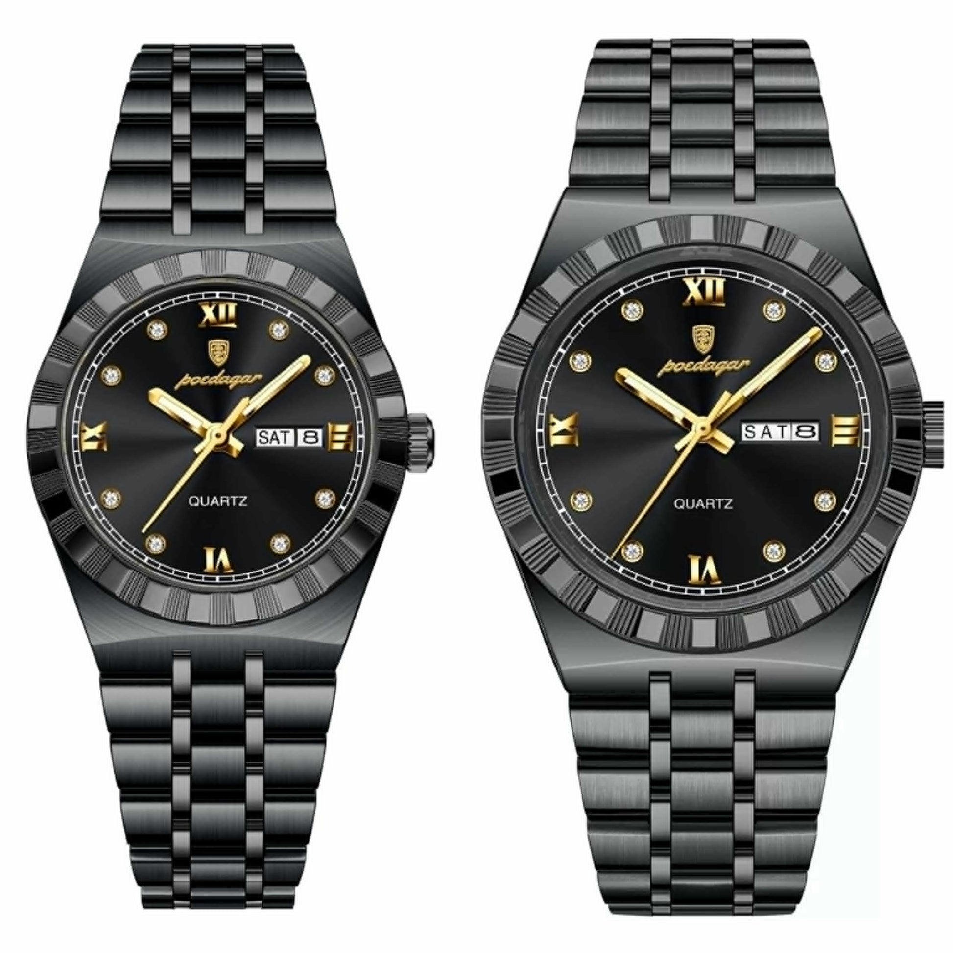 Poedagar 872 Water Resistant Stainless Steel Luminous Couple Watch - Black