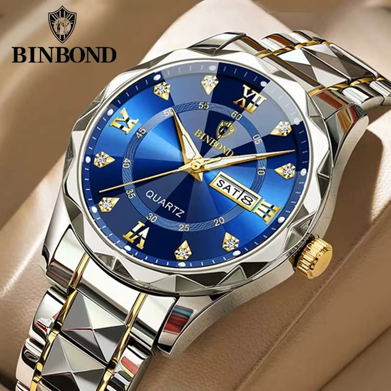 BINBOND 3D Glass Waterproof Luminous Men's Watch