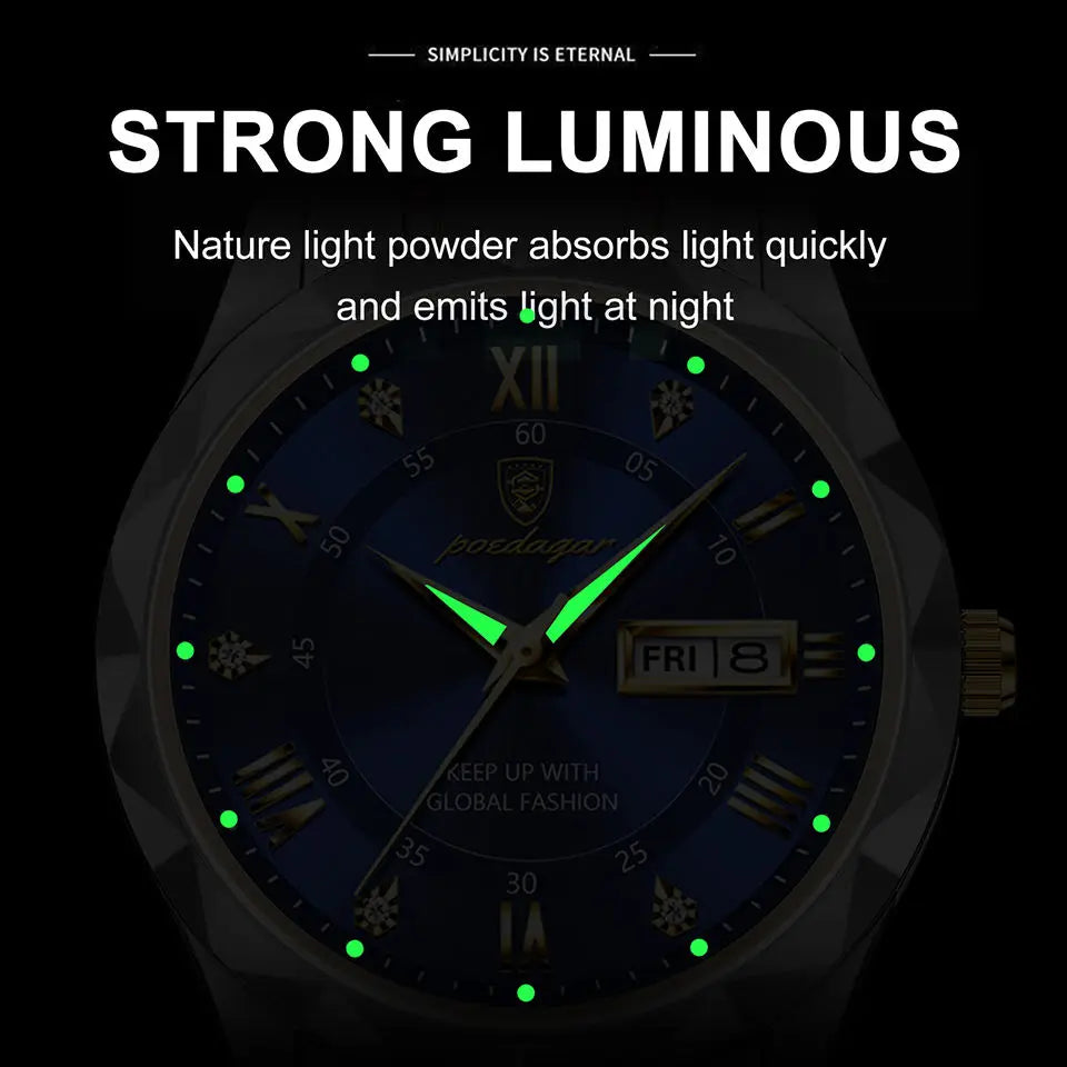 POEDAGAR Waterproof Stainless Steel Men's Watch