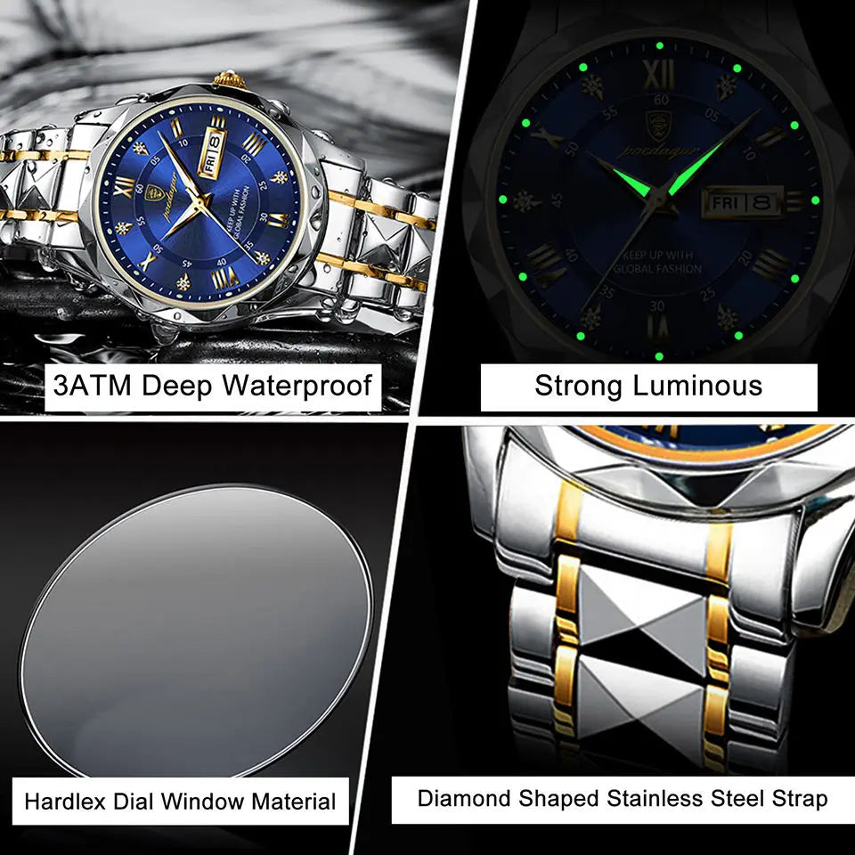 POEDAGAR Waterproof Stainless Steel Men's Watch