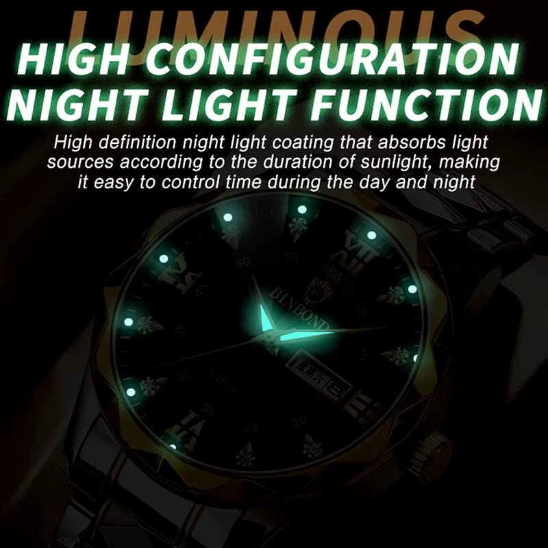 BINBOND 3D Glass Waterproof Luminous Men's Watch