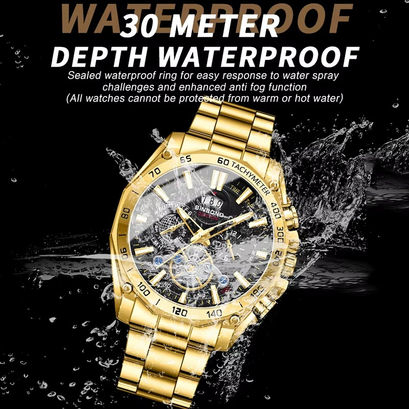 BINBOND Original Stainless Steel Luminous Waterproof Men's Watch