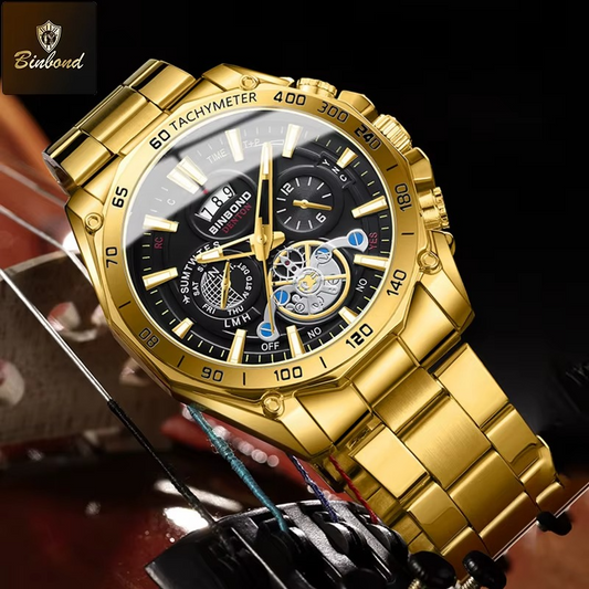 BINBOND Original Stainless Steel Luminous Waterproof Men's Watch