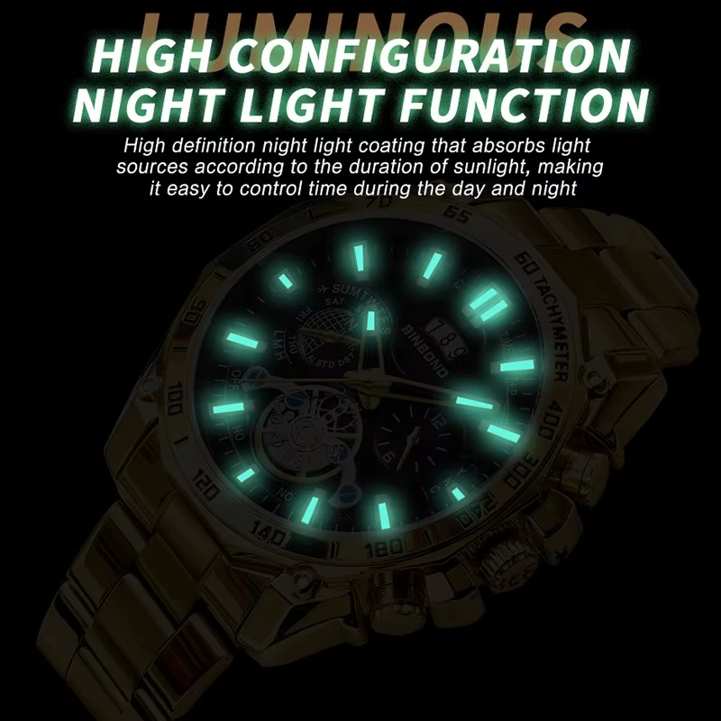 BINBOND Original Stainless Steel Luminous Waterproof Men's Watch
