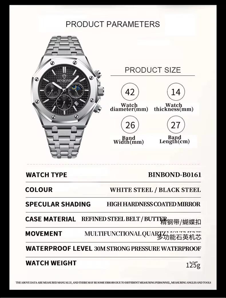 Binbond 0161 MoonPhase WaterProof Men's Watch