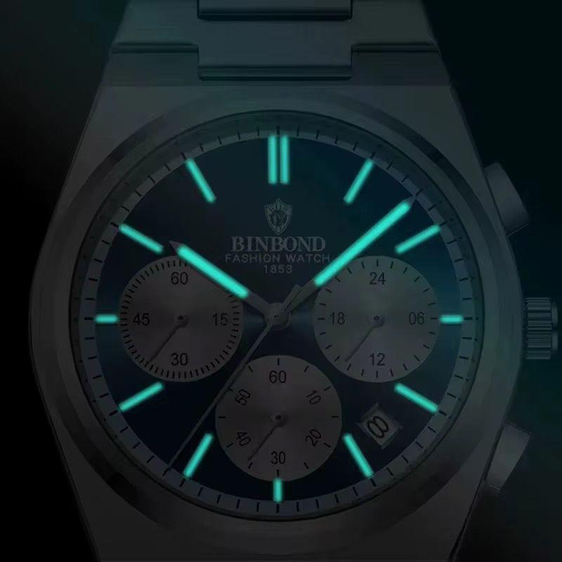 BINBOND Chronograph Waterproof Quartz Movement Men's Watch Leather