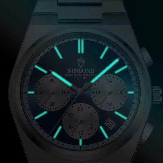 BINBOND Chronograph Waterproof Quartz Movement Men's Watch Leather