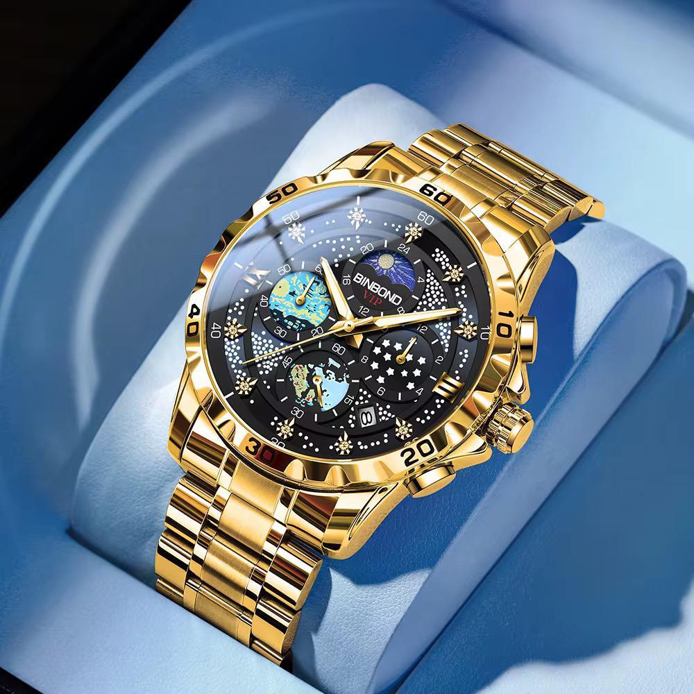 BINBOND Waterproof MoonPhase Chronograph Men's Watch