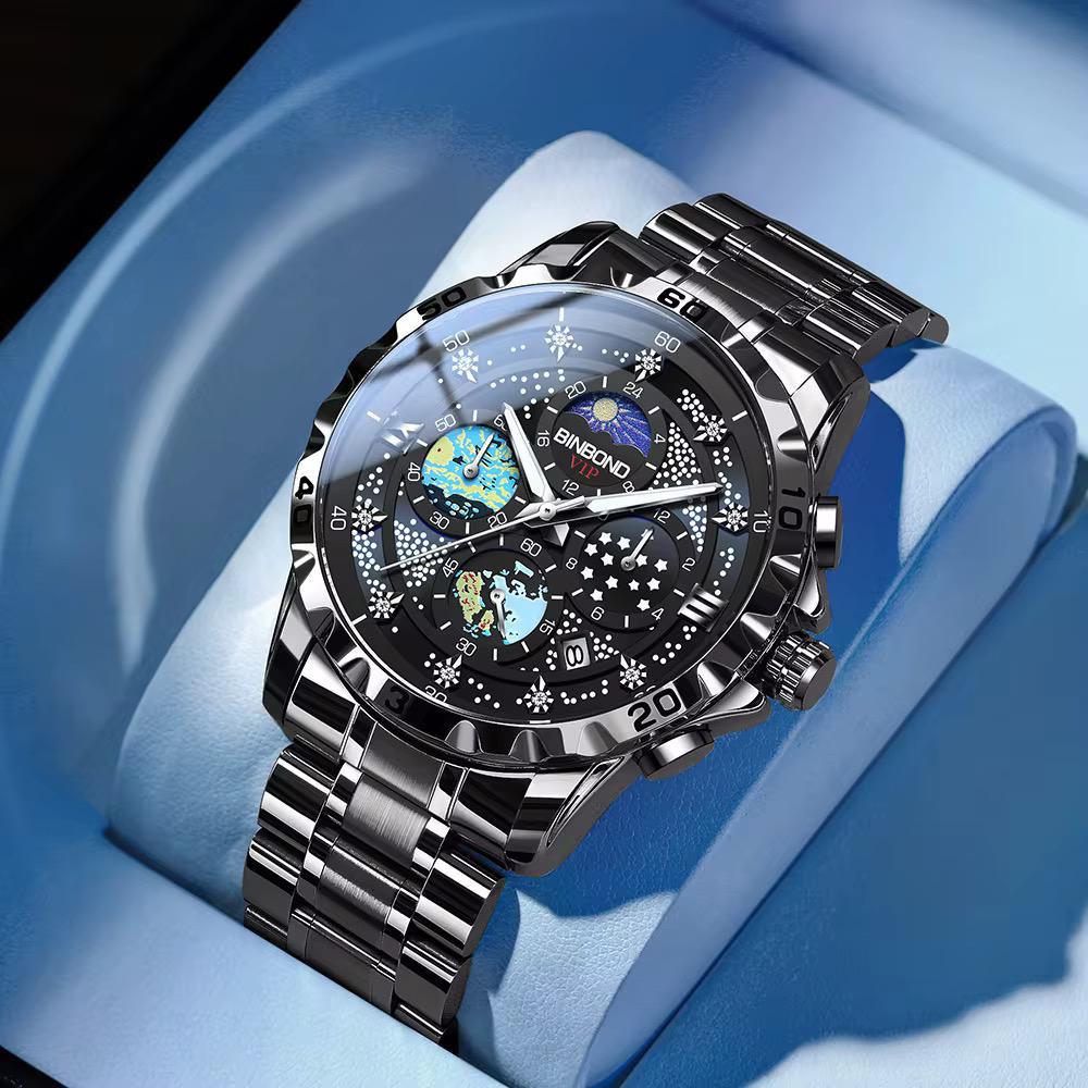 BINBOND Waterproof MoonPhase Chronograph Men's Watch
