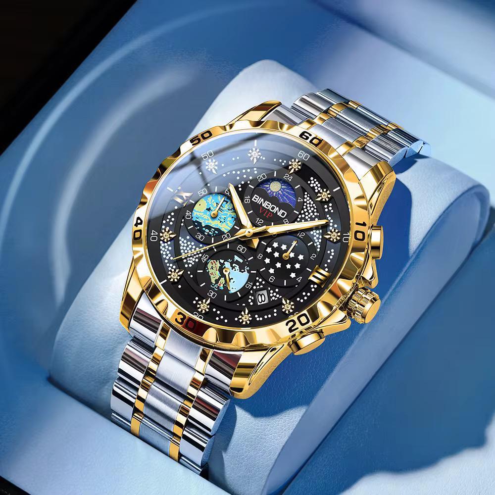 BINBOND Waterproof MoonPhase Chronograph Men's Watch