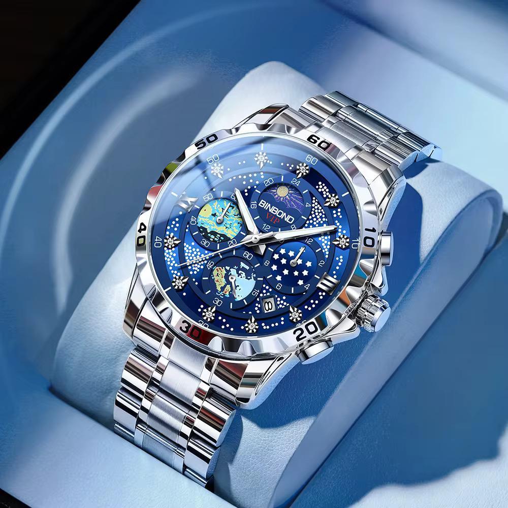 BINBOND Waterproof MoonPhase Chronograph Men's Watch