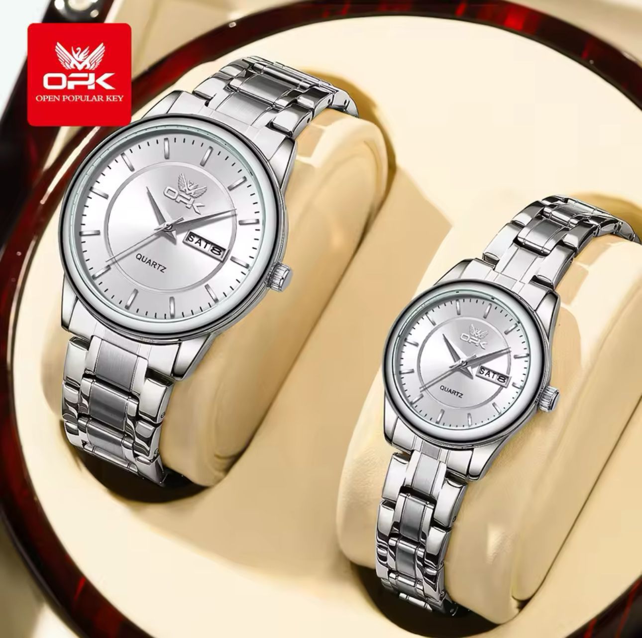 Day and Date Water Resistant Stainless Couple Watches