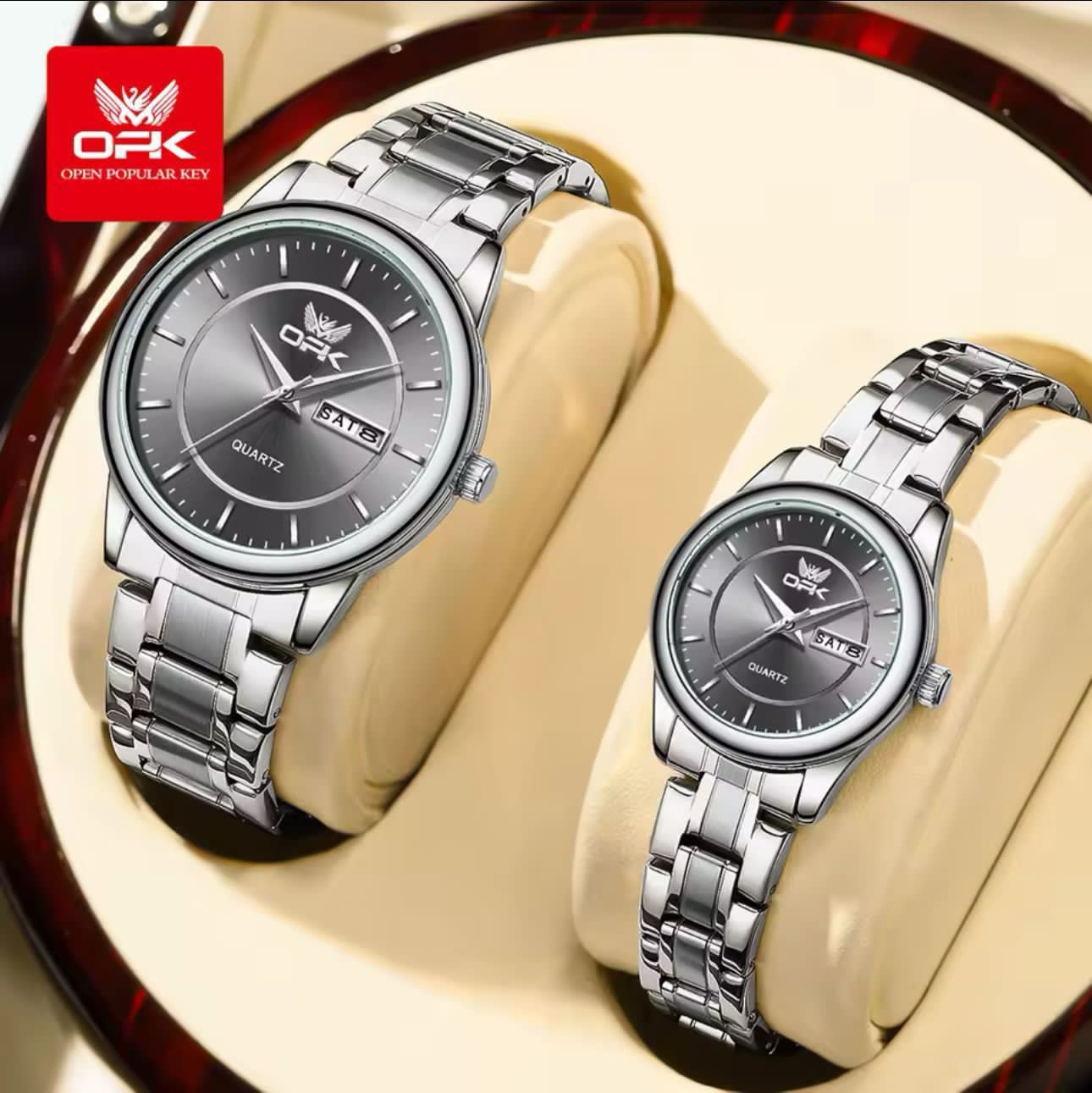Day and Date Water Resistant Stainless Couple Watches