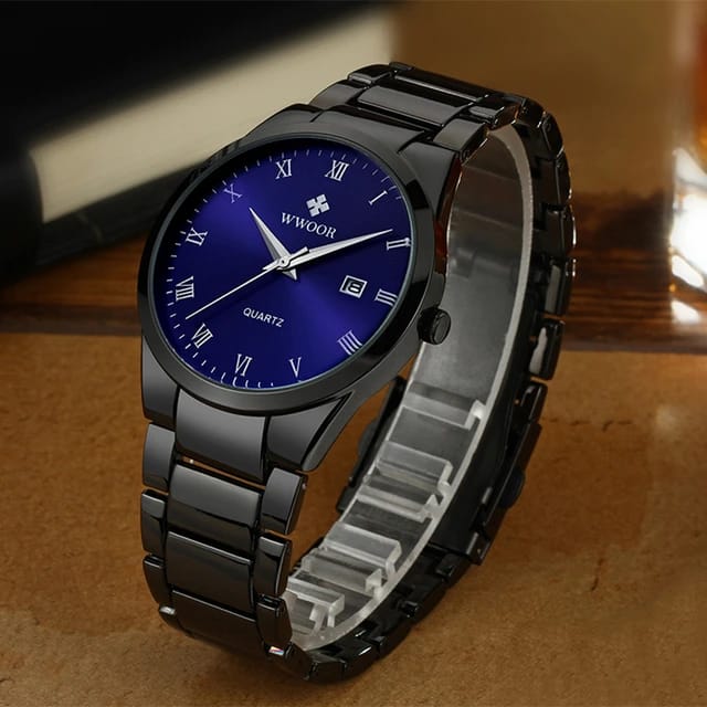 WWOOR WaterProof Date Display Stainless Steel Men's Wrist Watch