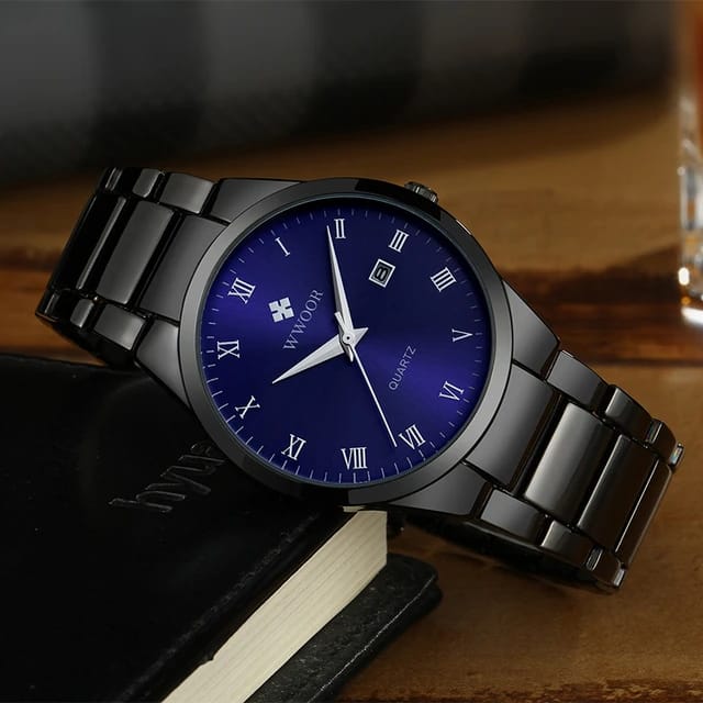 WWOOR WaterProof Date Display Stainless Steel Men's Wrist Watch